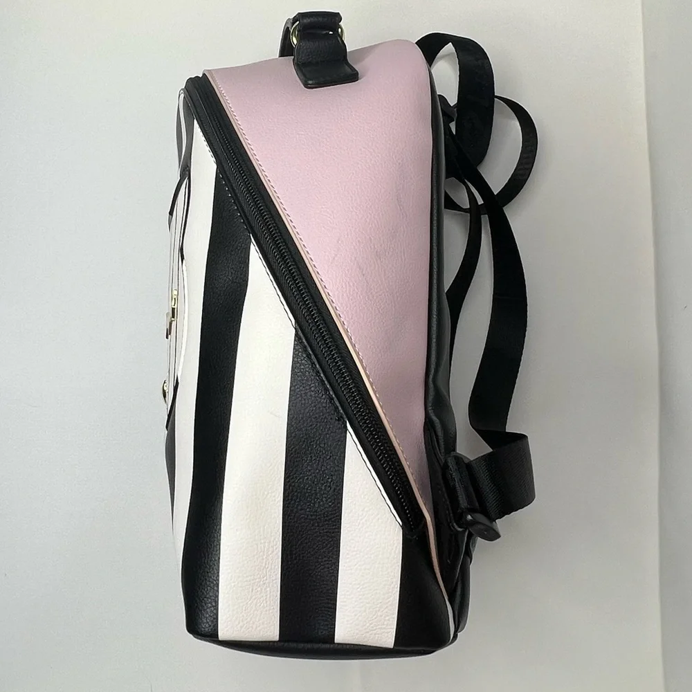 Betsey Johnson Backpack Kitty Cat Pink Black Stripes Luv Betsy zip closure